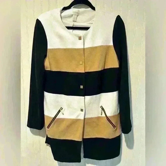 Chicos thick knit brass button color block blazer Professional office career GUC - Picture 2 of 8